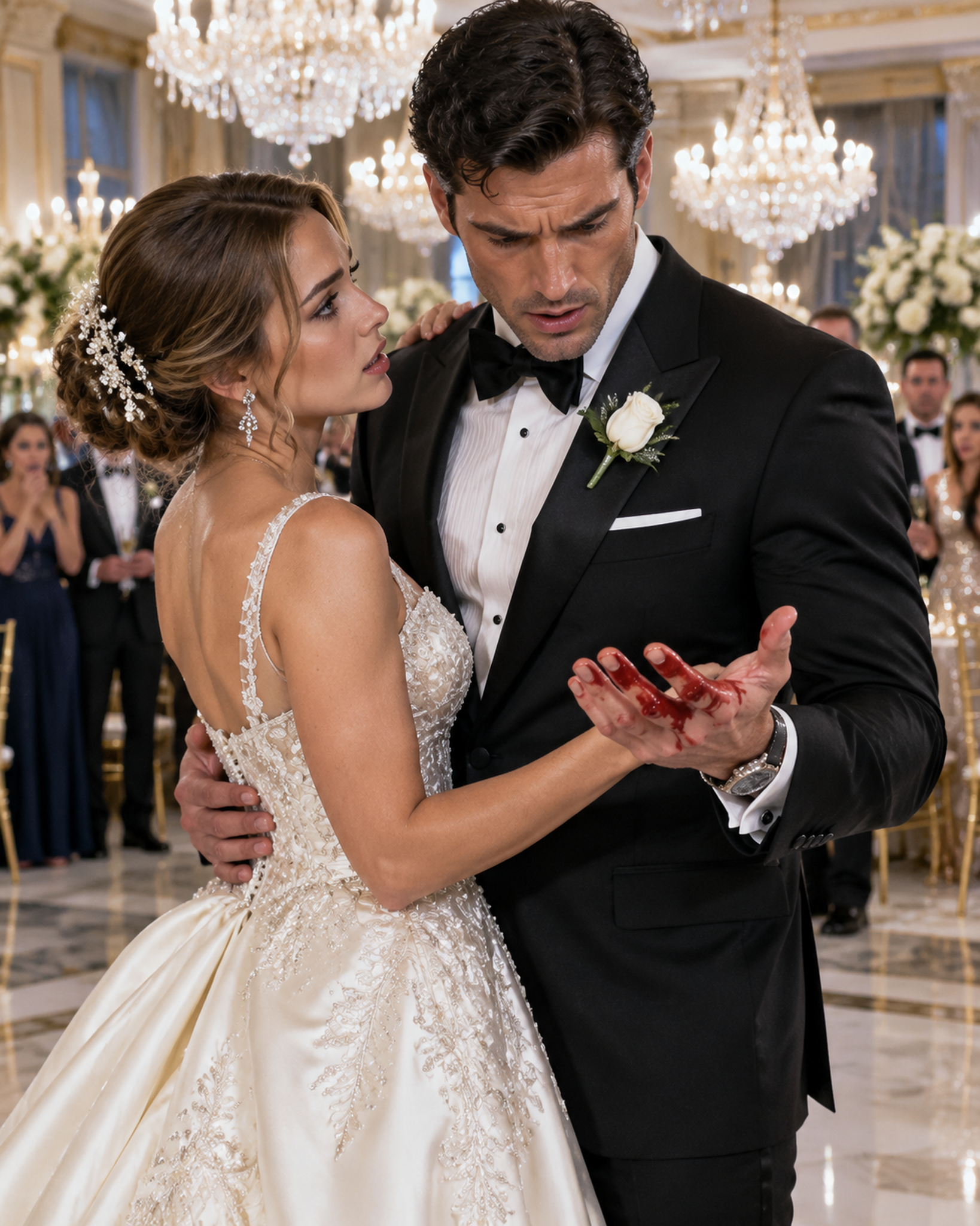 SHE WALKED DOWN THE AISLE WITH A BULLET WOUND HIDDEN UNDER HER WEDDING DRESS THEN HER NEW HUSBAND PULLED HER CLOSE FOR THEIR FIRST DANCE—AND HIS HAND CAME AWAY COVERED IN BLOOD – Life Story