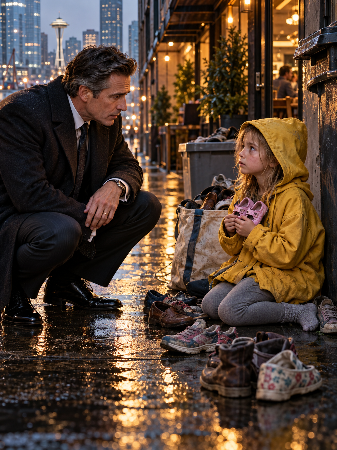 A BILLIONAIRE THOUGHT THE 5-YEAR-OLD GIRL WAS STEALING SHOES IN A RAIN-SOAKED ALLEY—THEN SHE TOLD HIM WHY SHE WAS THROWING THEM AWAY WHAT SHE WHISPERED NEXT MADE HIM REALIZE SHE WASN’T HIDING THE SHOES—SHE WAS HIDING HERSELF – Life Story