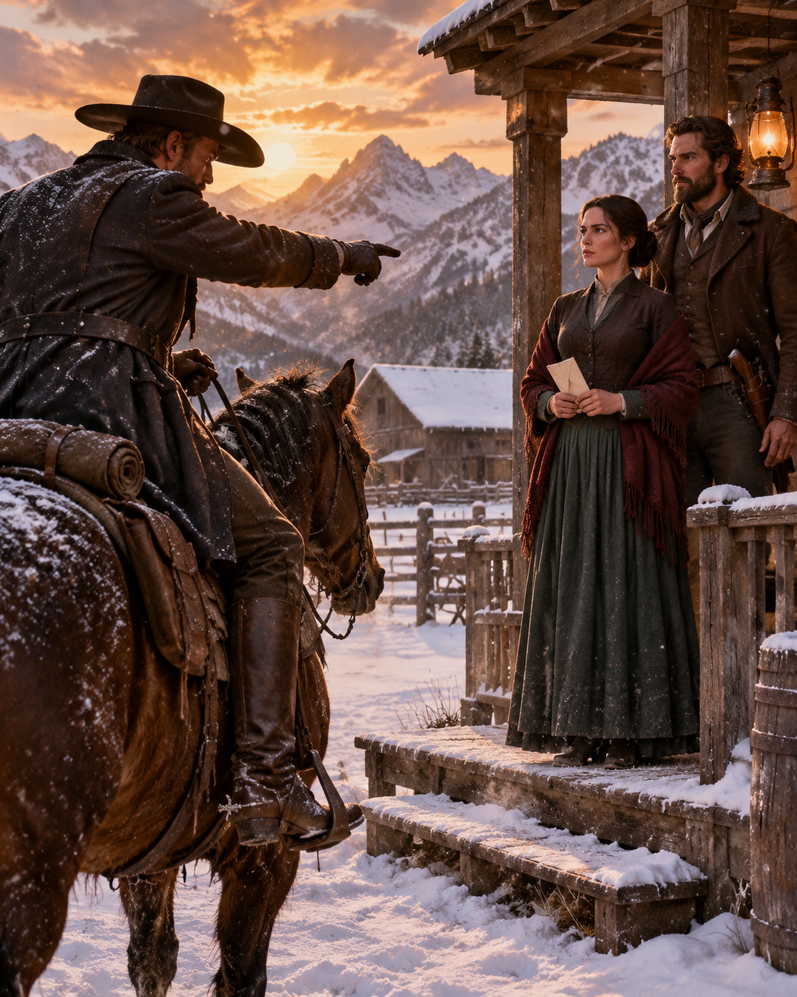 A Rancher Found a Frightened Young Woman Hiding Beneath the Blankets in His Wagon—She Begged Him to Pretend They Were Married Until They Escaped a Wyoming Town, but When Six Riders Came Looking for Her, He Discovered Why a Wealthy Cattle Baron Wanted Her Back