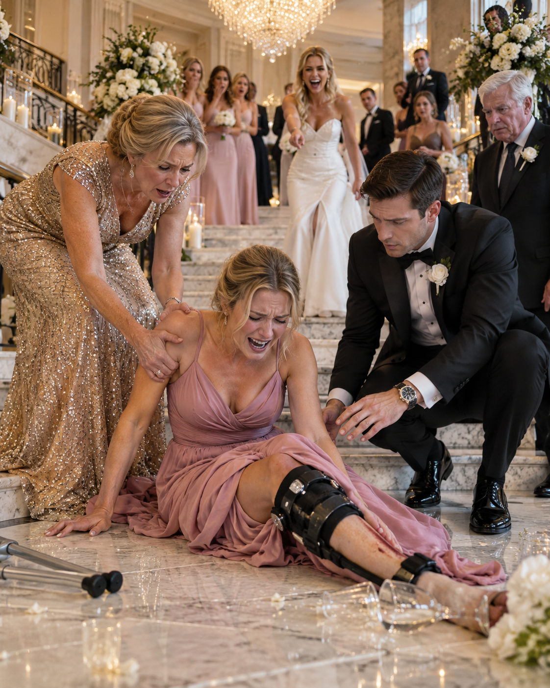 My sister pushed me down a marble staircase at her luxury wedding rehearsal—and laughed when my leg snapped.