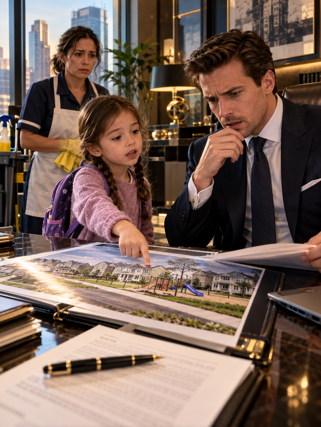 THE BILLIONAIRE WAS ABOUT TO SIGN A FIVE-MILLION-DOLLAR PROPERTY DEAL WHEN A CLEANER’S SIX-YEAR-OLD DAUGHTER POINTED AT THE PHOTOGRAPHS—AND REVEALED WHAT HIS INVESTORS HAD KEPT HIDDEN – Life Story
