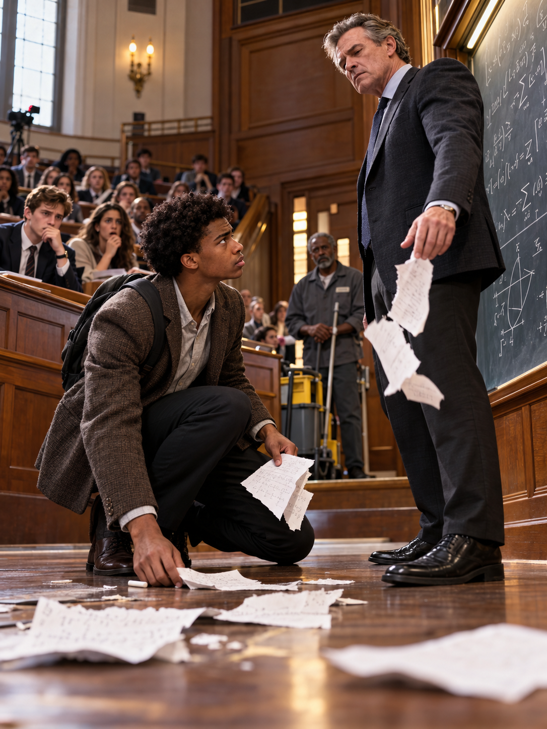 THE PROFESSOR MOCKED THE JANITOR’S SON BEFORE TWO HUNDRED STUDENTS, THEN TORE UP HIS PROOF—BUT THE EQUATION ON THE BOARD HELD A SECRET NO ONE EXPECTED – Life Story