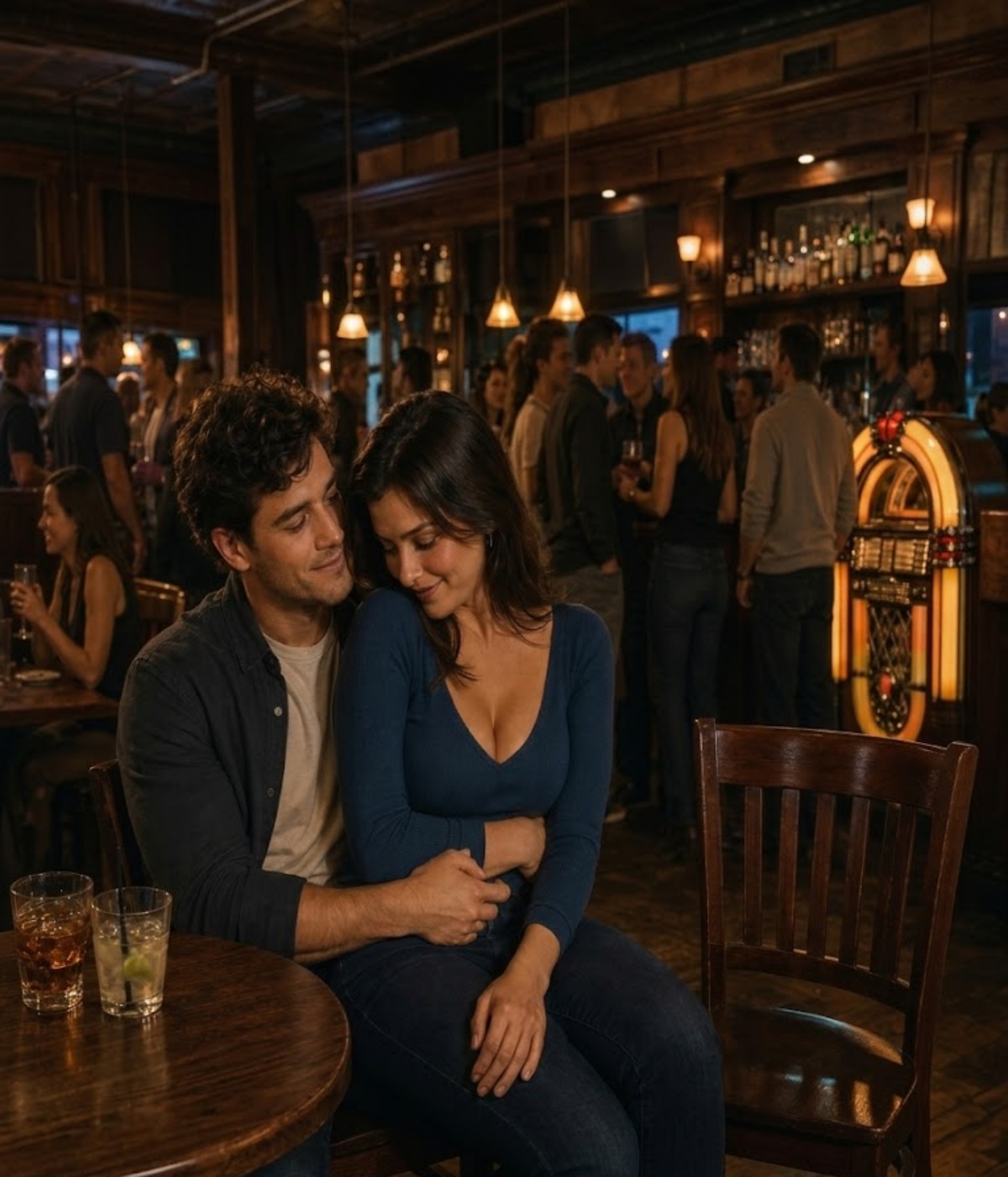 My Best Friend Sat on My Lap Because the Bar Was Full… An Empty Seat Opened. She Never Moved.